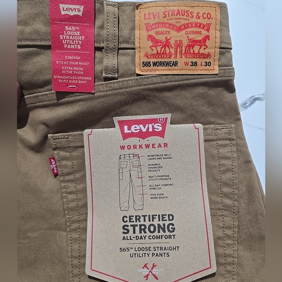 Levi's 565 Men's Size 38x30 Loose Straight Workwear Utility Khaki Stretch NWT - Picture 2 of 3